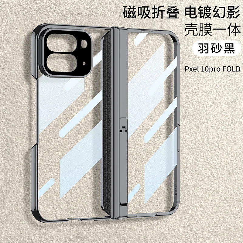 Magnetic Hinge Holder Case for Google Pixel 10 Pro Fold Luxury Plating Clear Front Screen Glass Cover for Pixel 10 Pro Fold Case