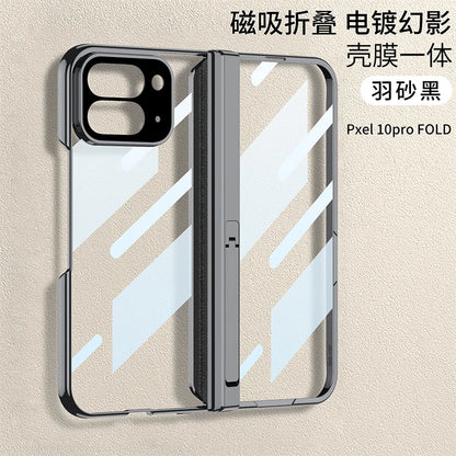 Magnetic Hinge Holder Case for Google Pixel 10 Pro Fold Luxury Plating Clear Front Screen Glass Cover for Pixel 10 Pro Fold Case