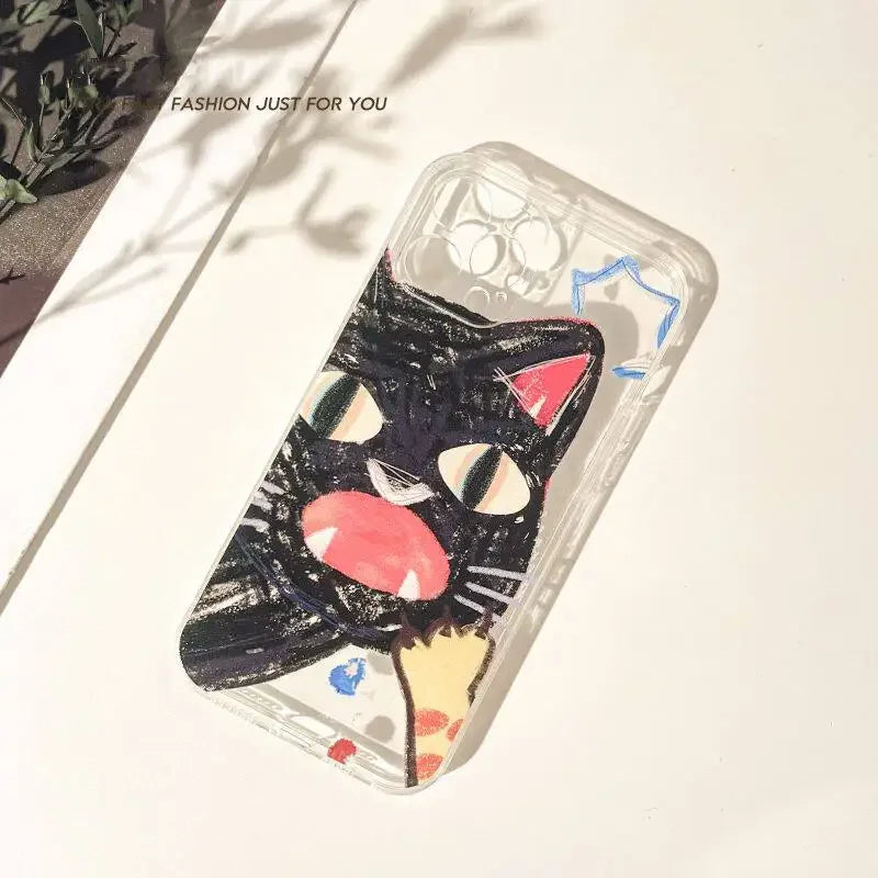 Doodle Angry Cat Case for Iphone 13 16 Pro Max 11 12 14 15 Pro Max 7 8 Plus 13 Mini XS XR SE 2022 13Pro Back Cover Clear Fundas