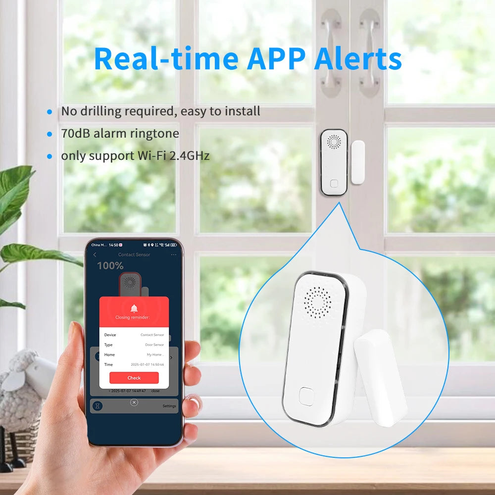 Tuya WiFi Door Window Sensor Smart Home Security Alarm System Open Close Detector Works with Alexa Google Home