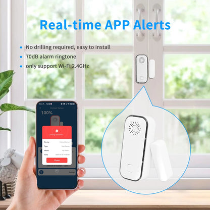 Tuya WiFi Door Window Sensor Smart Home Security Alarm System Open Close Detector Works with Alexa Google Home