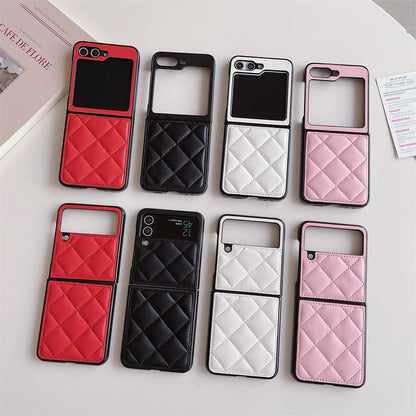 For Samsung Galaxy Z Fold 6 5G Luxury Leather Rhombus Case For Z Flip 5 4 3 Z Fold 6 5 4 3 Pure Color CC Style Protection Cover