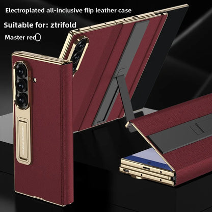 For Samsung Galaxy Z TriFold Case Luxury PU Leather Bracket Stand Glass Film Protective Back Cover For Z TriFold Phone Shell