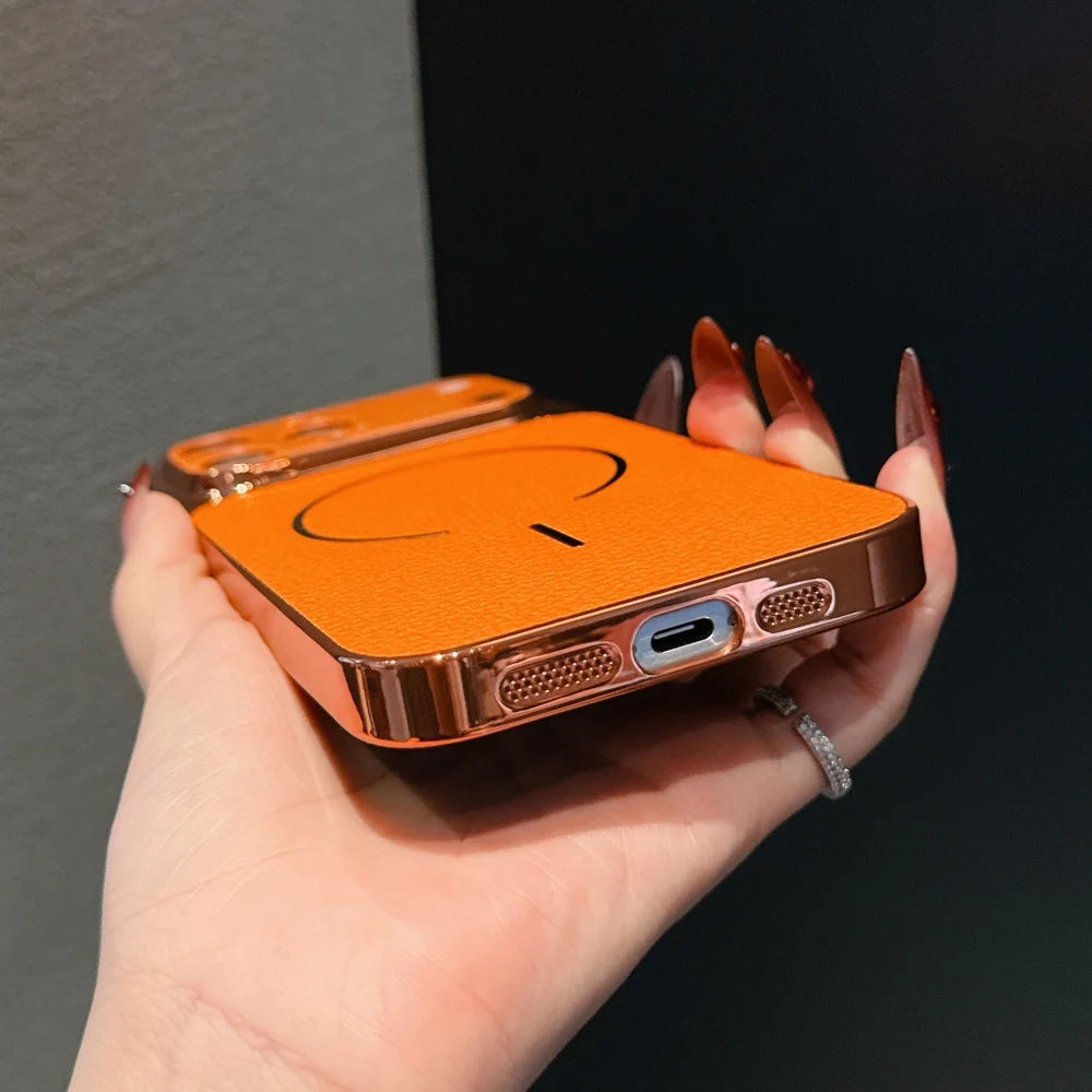 Luxury Litchi PU Leather Magnetic Phone Case for iPhone 17 ProMax Air 16 15 14 13 Pro Max Plus Large Window Creative Lens Cover