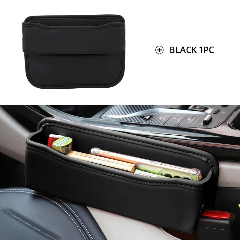 Car Seats Gap Bag Case Storage Bag PU Leather Auto Console Side Seat Pocket Organizer Reserved Charging Cable Hole Universal