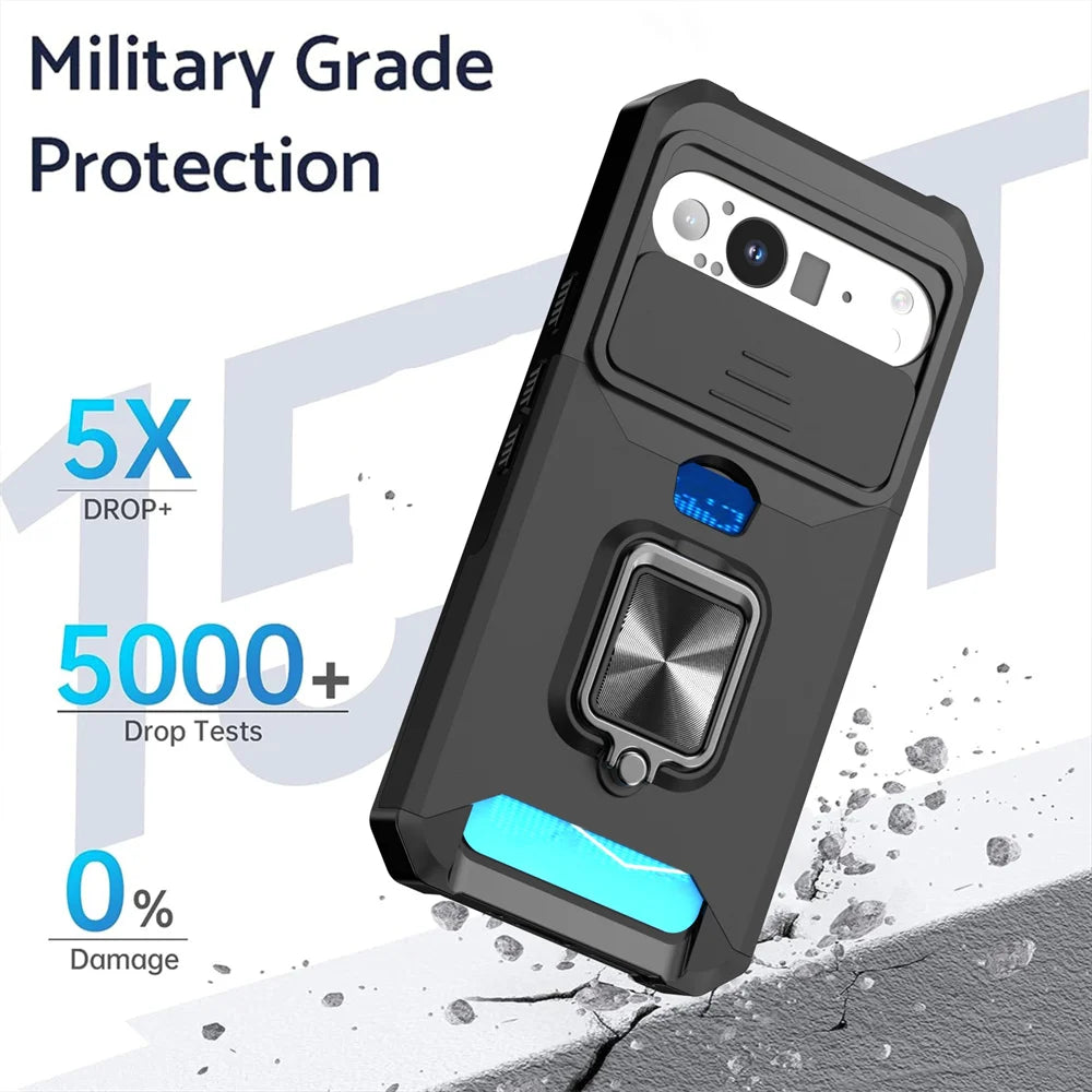 Slide Camera Protection Magnetic Phone Case For Google Pixel 9 8 8A Pro 7A 7 6 6A 5 5A Luxury Push Card Folding Ring Stand Cover