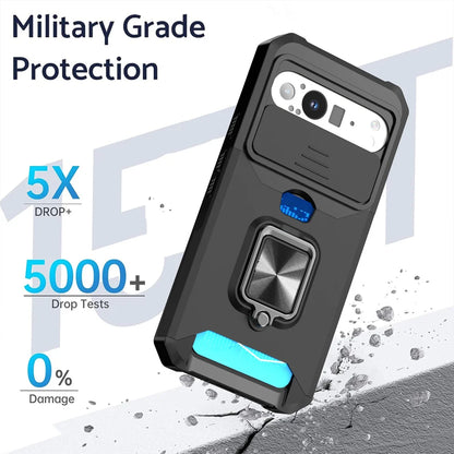 Slide Camera Protection Magnetic Phone Case For Google Pixel 9 8 8A Pro 7A 7 6 6A 5 5A Luxury Push Card Folding Ring Stand Cover