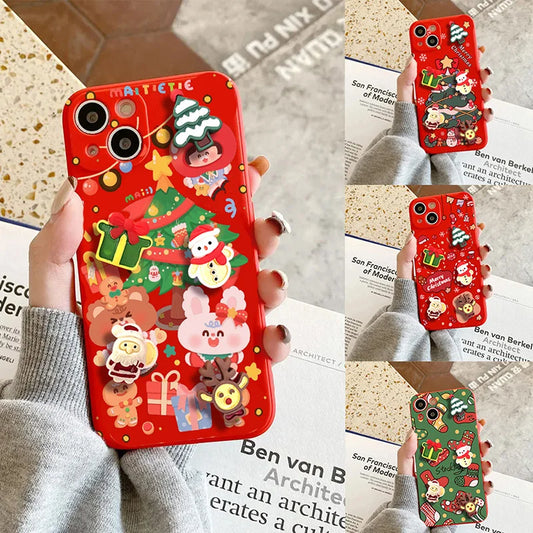 3D Christmas Tree Santa Claus Case For iPhone 14 12 13 11 15 Pro Max 12 13 Mini 7 8 Plus XS Max X XR SE Gift Socks Red Tpu Cover