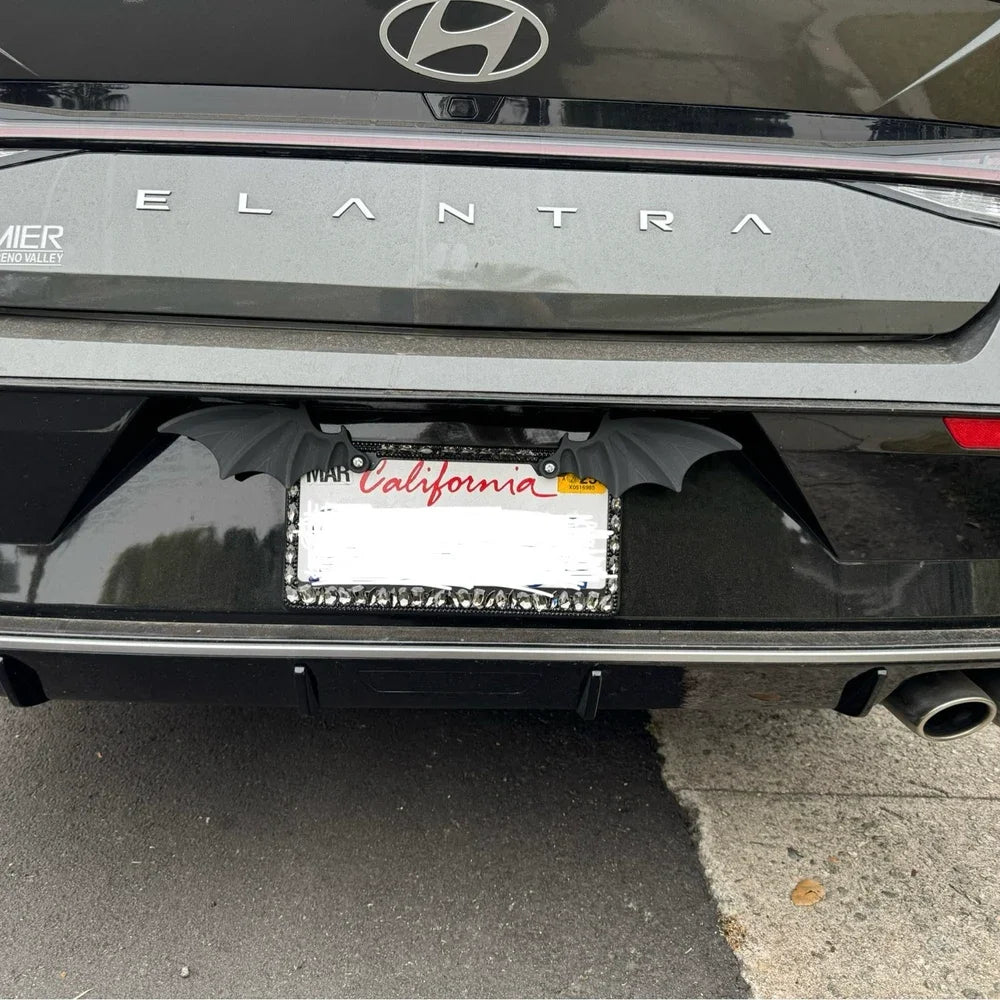 Black Batwing Car License Plate Covers & Frames Decoration - Durable Plastic, Ideal Gift for Horror Vampire Theme Lovers