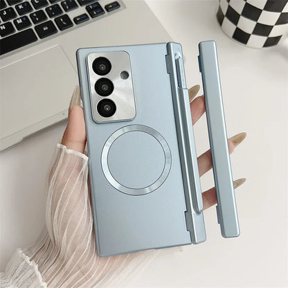 With Protector Glass For Samsung Galaxy Z Fold 7 6 5 4 3 TriFold Case Magnetic wireless charging Cover Shockproof Armor Film Pen