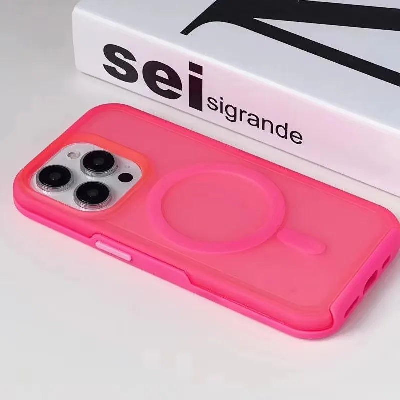 Neon Candy Color Translucent Shockproof Phone Case For iPhone 16 12 13 14 15 Pro Max For Magsafe Wireless Charging Frosted Cover