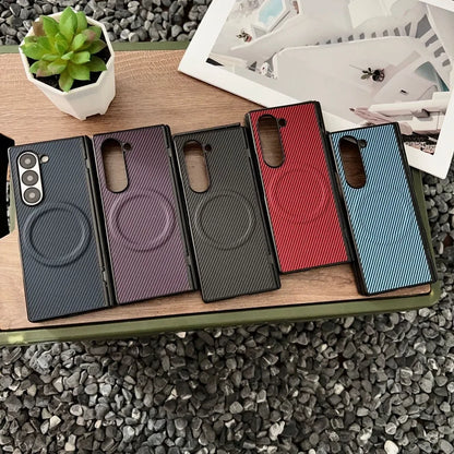 Premium Fiber Pattern Matte Phone Cases for Samsung Galaxy Z Fold 7 6 5 4 Shockproof Magnetic Wireless Charge Protective Cover