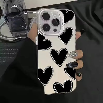 Luxury Love Heart Electroplate Silver IMD Case For iPhone 15 14 16 Pro Max Plus 11 12 13 Pro 7 8 Plus X XR Shockproof Back Cover