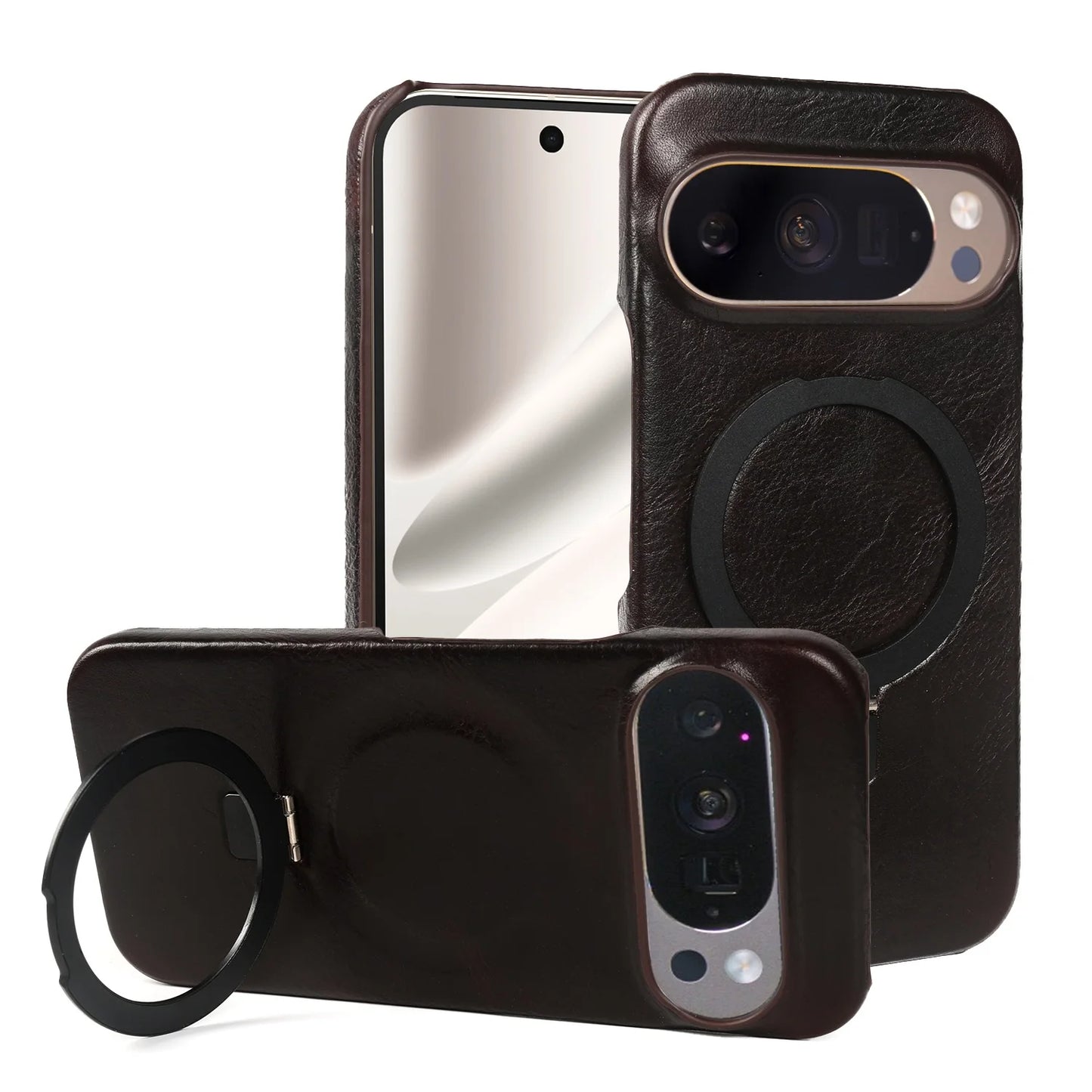 Foldable Bracket Stand Genuine Leather Phone Case For Google Pixel 10 Pro 9pro 9A 8pro 7pro 6 6A Kickstand Protective Back Shell