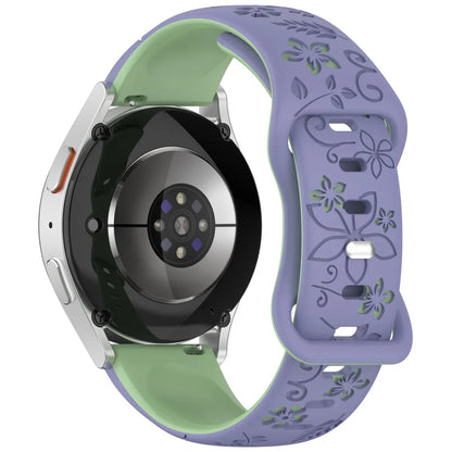 Two-color Flower Design Floral Engraved Silicone Strap 18/20/22mm, For Amazfit GTR, Huawei,Garmin Samsung Galaxy Watch 7 6 5 4