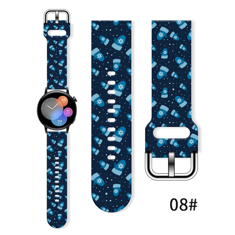 20MM Christmas Series 4 Printed strap for Samsung Galaxy Watch 7/6 40mm 44mm Band Replaceable Bracelet for Xiaomi Huawei Watch