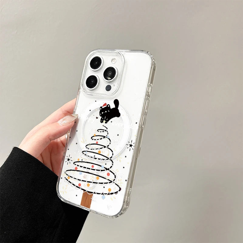 Christmas Hat Cat Magnetic Case for Samsung Galaxy S25 Edge S24 S23 S22 S21 Ultra Plus FE A56 A55 A54 A36 A35 A26 A16 A15 Cover