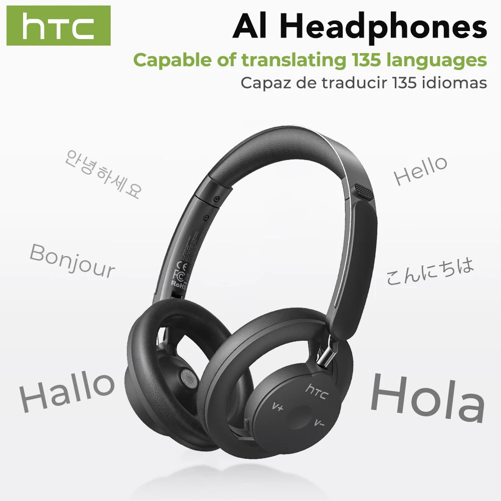 HTC HP06 Open-Ear Wireless Headphones Bluetooth V6.0 Airy Foldable AI Translate Headset for PC Laptop Phone TV Ultralight Hollow