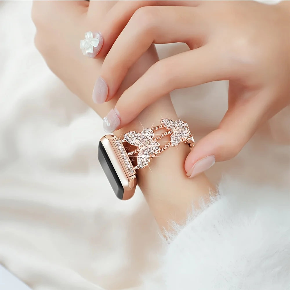 Metal Strap For Apple Watch Band Ultra 4mm 45mm 40mm 41mm 49mm Bling Butterfly Bracelet Chain for iWatch Series 9 8 7 6 5 SE 4 3