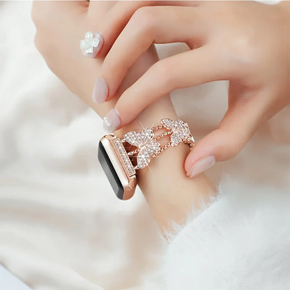 Metal Strap For Apple Watch Band Ultra 4mm 45mm 40mm 41mm 49mm Bling Butterfly Bracelet Chain for iWatch Series 9 8 7 6 5 SE 4 3