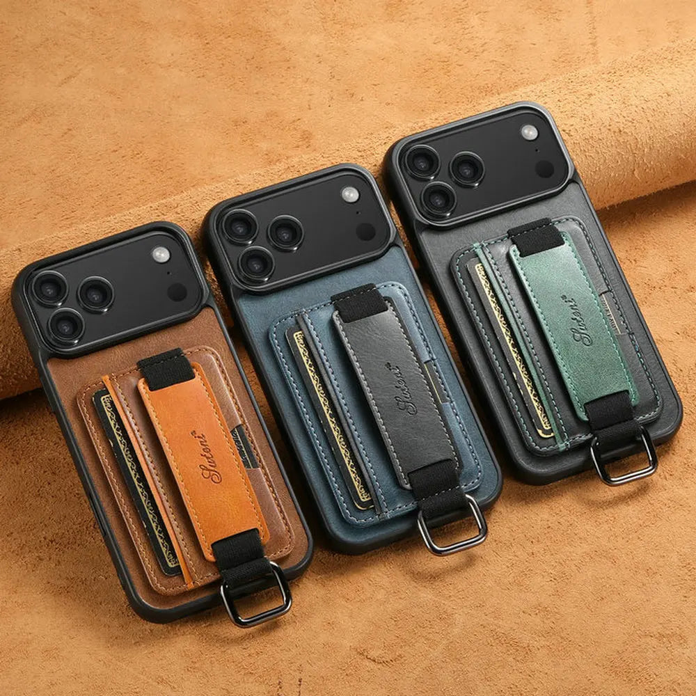 Luxury Case For iPhone 17 Pro Max 5G 2025 Wrist strap Leather Card Stand Funda For iPhone 17 Air Back Cover iPhone17 Pro Etui
