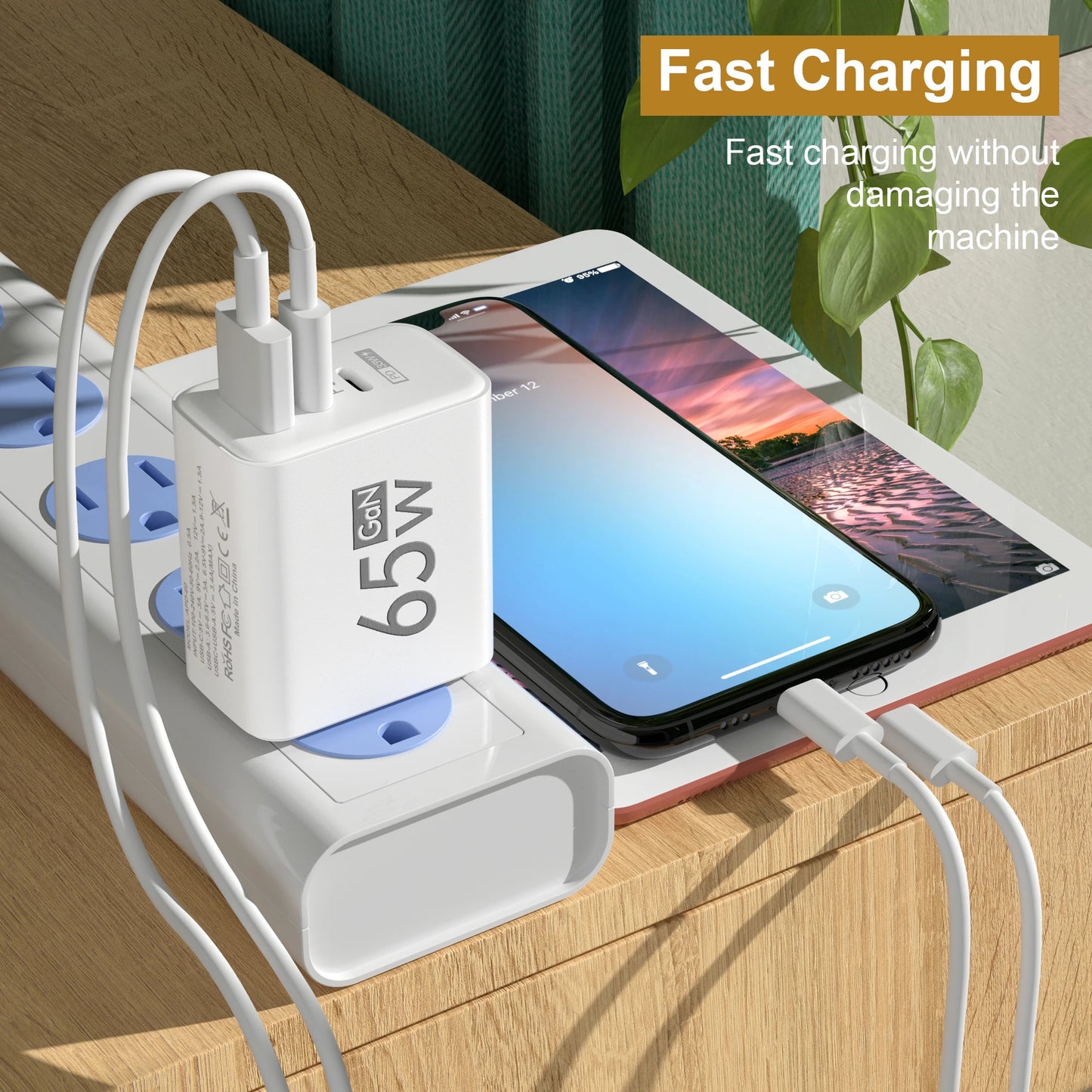 65W USB-C Fast Charging Charger PD Quick Charge 3.0 Wall Adapter for iPhone 15 Xiaomi POCO Samsung Oneplus - Phone Charging