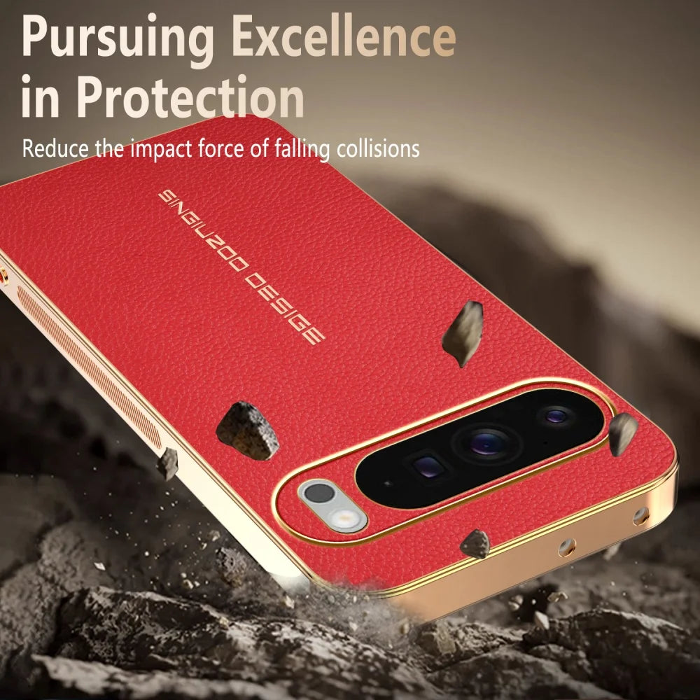 Classic Litchi Leather Magnetic Plating Frame Phone Case For Google Pixel 9 10 Pro XL 9A 6 7 8A Pro Non-slip Bumper Hard Cover