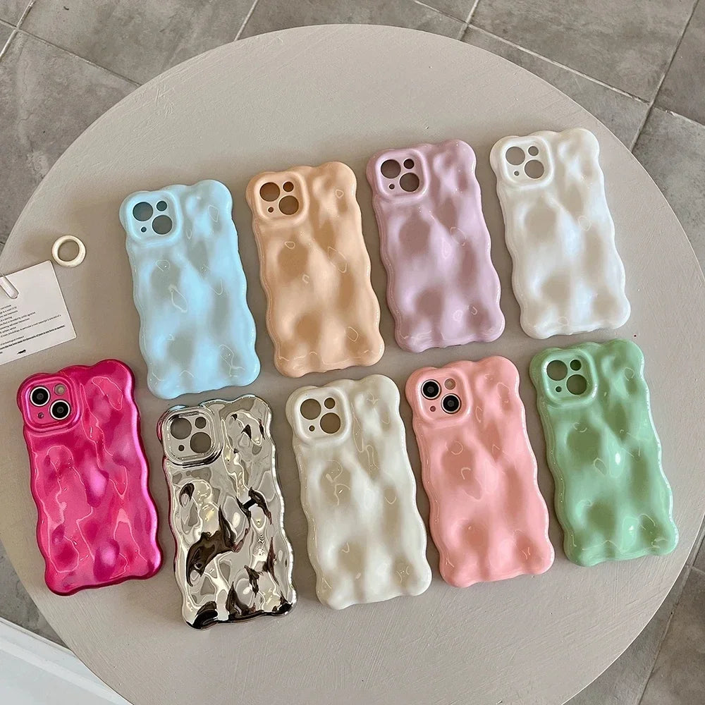 3D Wave Pattern Phone Case For iphone 15 14 13 12 11 Pro Max INS Candy Color Fashion Soft Silicone Shockproof Back Cover Cases