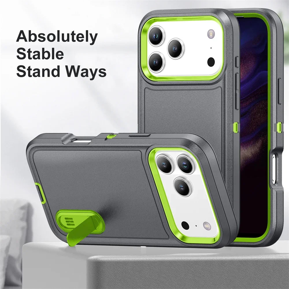 Heavy Duty Armor Protection Stand Phone Case for IPhone 17 Air 16E 16 15 14 Plus 13 12 11 Pro Max Shockproof Kickstand Cover