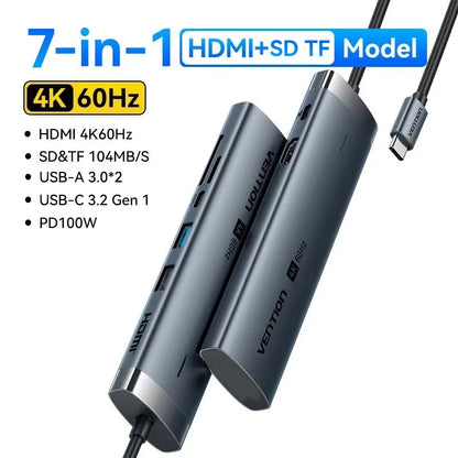 Vention USB C Hub HDMI 4K 60Hz 9 in 1 PD 100W RJ45 Adapter USB3.0 Hub 5Gbps Splitter Docking Station for MacBook Air iPad Laptop