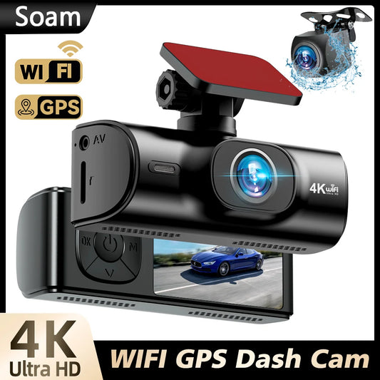 Soam 4K Full HD Dual Dash Camera,Front 4K+Rear 1080P,Built-in WiFi,1.97" IPS Screen,Night Vision,WDR,24H Parking Monitor