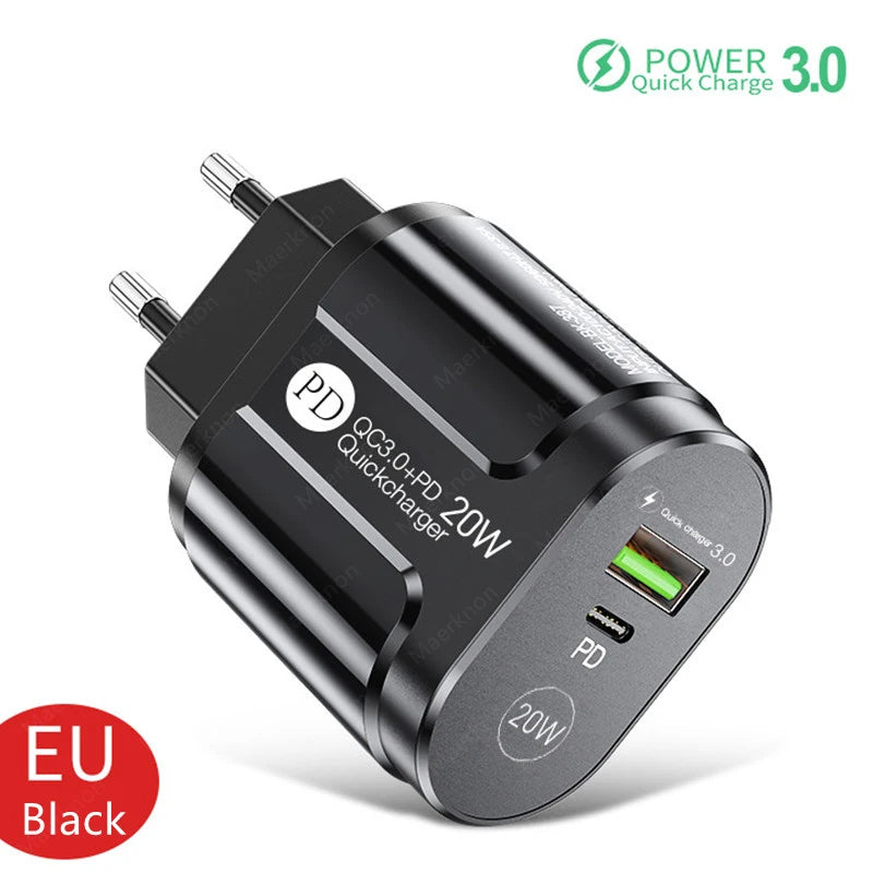 2 Ports USB Charger Quick Charge 3.0 PD 20W Type C Phone Charger Fast Charging Adapter For iPhone 13 12Pro Huawei Xiaomi Samsung