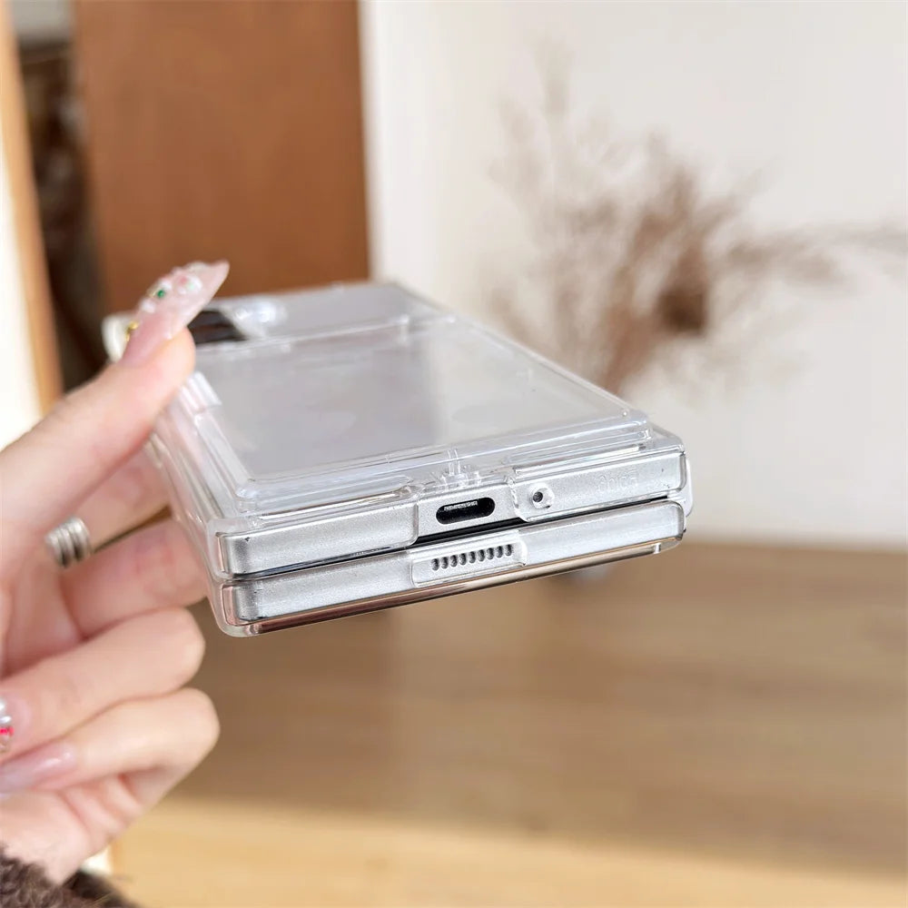 Flip Slot Card Wallet Clip Stand Phone Case For Samsung Galaxy Z Fold 7 6 5G Fold6 ZFold6 zfold6 Solid Color PC Protective Cover