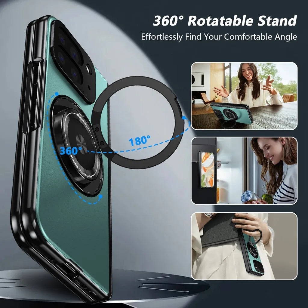 360° Rotating Holder Phone Case For Google Pixel 10 Pro Fold Magnetic Ring Hinge Screen Protector Film Shockproof Cover