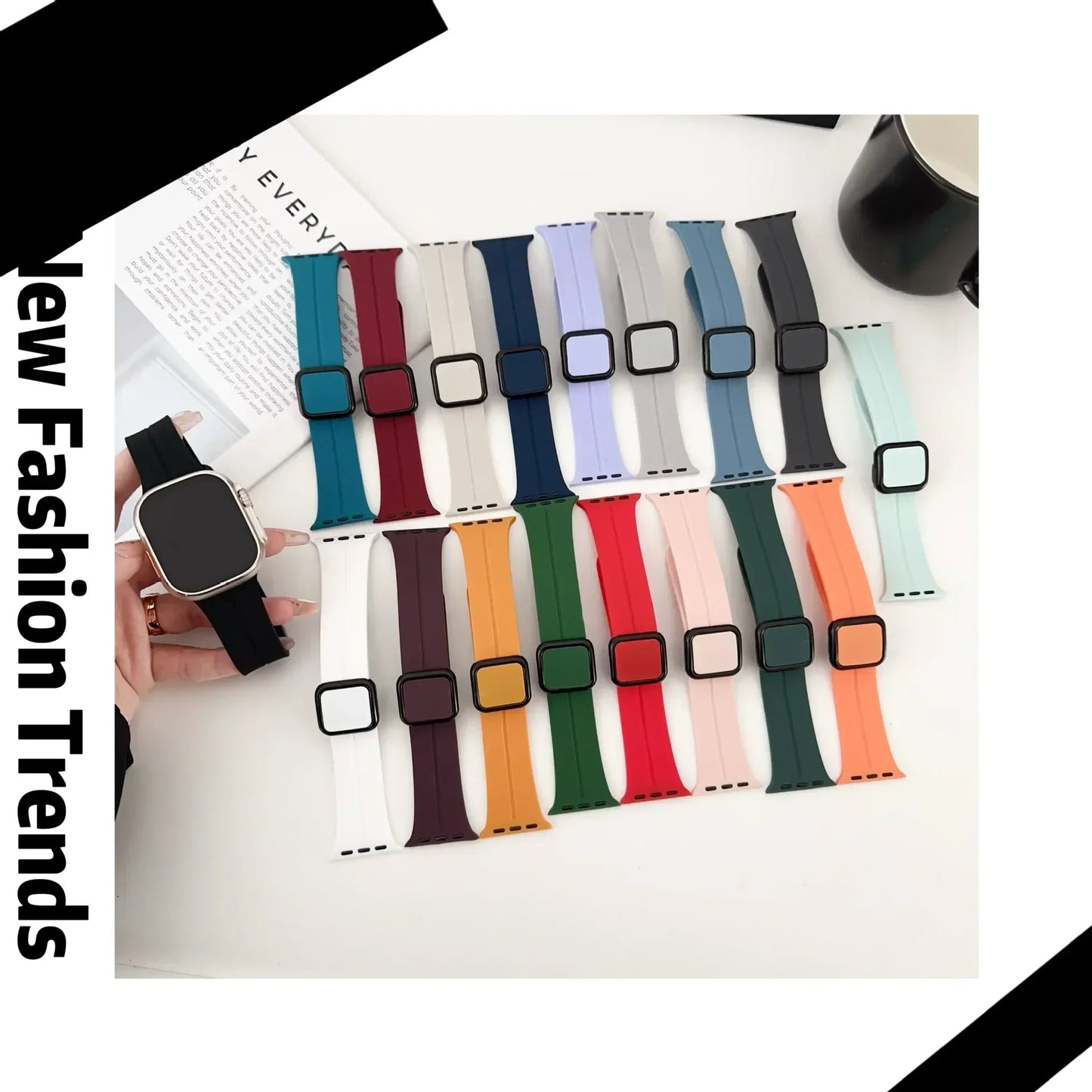 New Magnetic Buckle Silicone Strap For Apple Watch Band 44mm 45mm 38mm 49mm 40 42 41mm Sport Bracelet iWatch ultra 2 9 6 7 8 SE