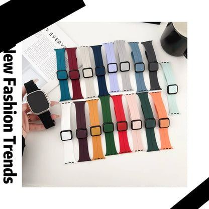 New Magnetic Buckle Silicone Strap For Apple Watch Band 44mm 45mm 38mm 49mm 40 42 41mm Sport Bracelet iWatch ultra 2 9 6 7 8 SE