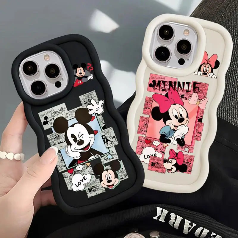 Disney Mickey Minnie Comic Macaron Big Waves Phone Case for iPhone 15 14 13 12 11 pro Max XS XR X 7 8 plus Silicone Candy Cover