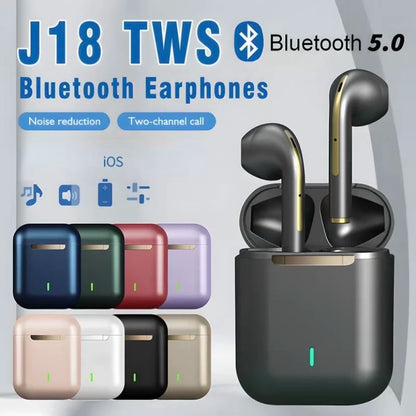 J18 TWS Wireless Bluetooth Earphones HiFi Stereo Sound, In-Ear Headset With Mic, USB Charging Case For Daily Use 300mAh Battery
