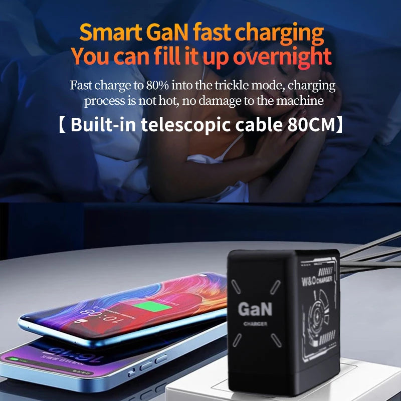 Xiaomi GaN120W Ultra Fast Charger With Retractable Type-C Lightning Cable Fast Charging Adapter For iPhone16 iPad Samsung Huawei
