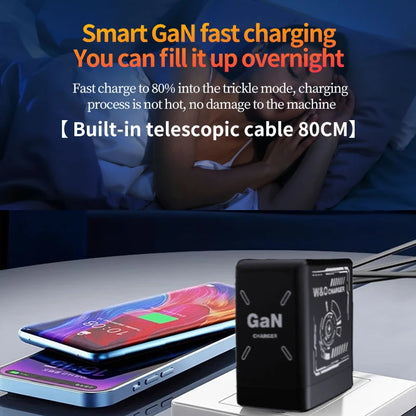 Xiaomi GaN120W Ultra Fast Charger With Retractable Type-C Lightning Cable Fast Charging Adapter For iPhone16 iPad Samsung Huawei