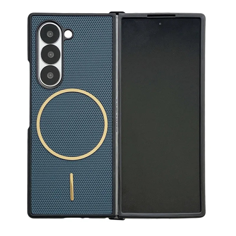 Business Leather Gold Magnetic Coil Phone Case For Samsung Galaxy Z Fold 7 Z Fold6 Fold 5 4 3 Luxury Full Protective Thin Cover