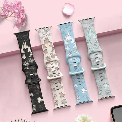 Engraved Floral Straps For Apple Watch band 44mm 49mm 45mm 41mm 40mm 38mm correa Bracelet iWatch Series ultra 2 9/8/7/6/3/SE/10