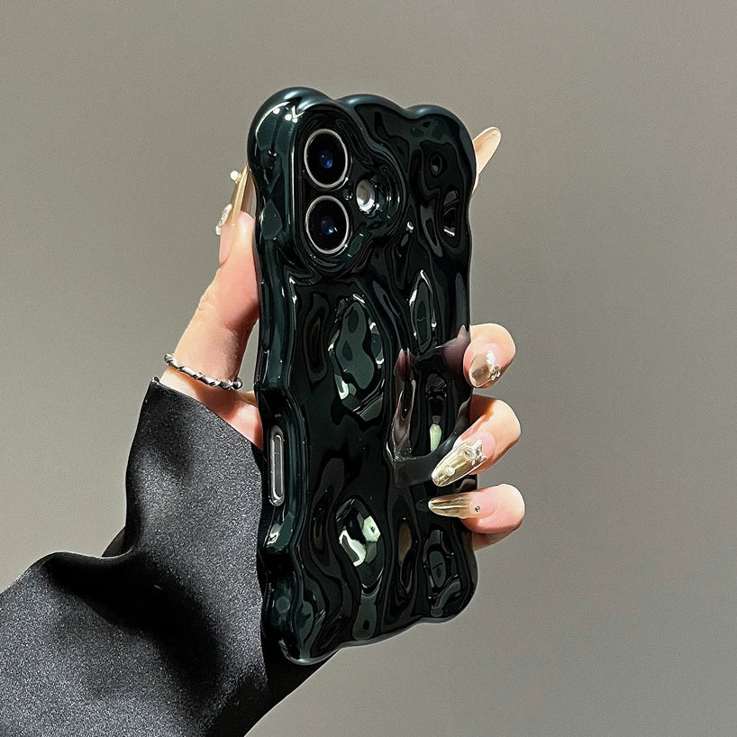 Glossy Wrinkle Plating Wave Border Phone Case for iPhone 16 15 Pro Max Plus 11 12 13 14 Meteorite Pattern Soft Silicone Cover