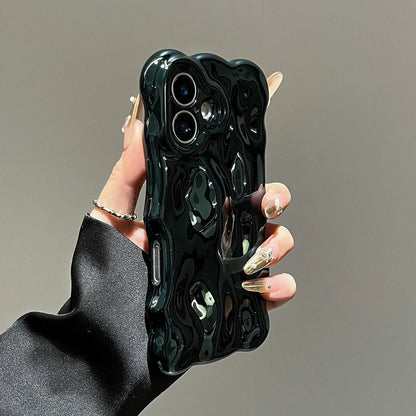 Glossy Wrinkle Plating Wave Border Phone Case for iPhone 16 15 Pro Max Plus 11 12 13 14 Meteorite Pattern Soft Silicone Cover