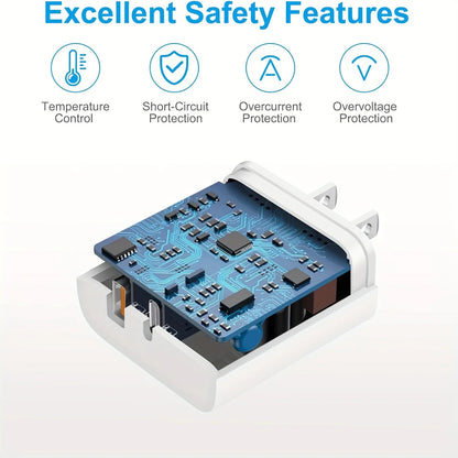 20W dual wall charger with 6-foot QC+PD 3.0 USB C power adapter, suitable for iPhone 14/14 Pro/13/15/15 Pro/XS/XR