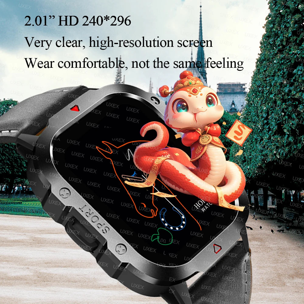 Military 2026 Sports Smartwatch Men 2.01 inch HD LED Flashlight Christmas Gift Screen Bluetooth Talking Multifunction Smartwatch