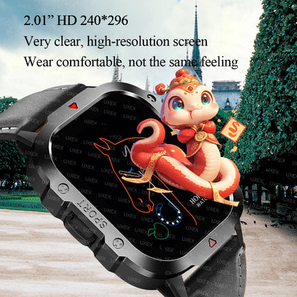 Military 2026 Sports Smartwatch Men 2.01 inch HD LED Flashlight Christmas Gift Screen Bluetooth Talking Multifunction Smartwatch