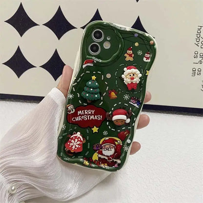 Cute 3D Christmas Santa Claus Tree Chain Phone Case For IPhone 17 Air 16 Pro Max Plus 12 13 14 15 Pro Max Mini 16E Soft Cover