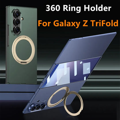 Matte PC 360 Ring Holder Bracket Plastic Case For Samsung Galaxy Z TriFold Trible Fold Magnetic Wireless Cover Glass Protector