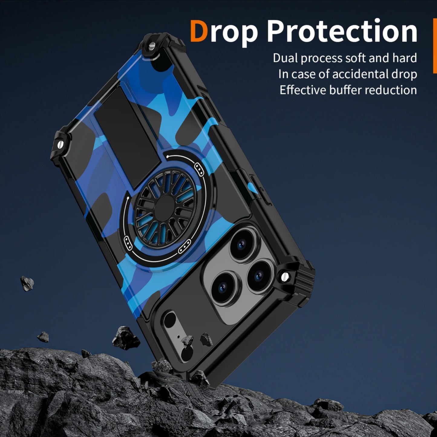 Camouflage Army Green Carbon Magnetic Phone Case Stand For Magsafe iPhone 16 15 PM 14 Plus 13 12 Pro Max 11 16e Protection Cover